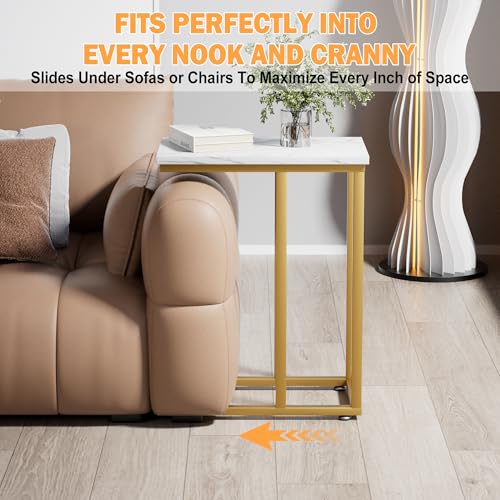 VECELO Universal C-Shaped Side Table, Multi-Functional Snack & TV Tray for Living Room, Bedroom, Gold (2 Set) by VECELO - Image 6