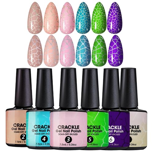 Juego de esmalte de uñas de gel efecto crackle | UV/LED para acabado craquelado, esmalte de uñas adhesivo, compacto, idea de regalo para niñas