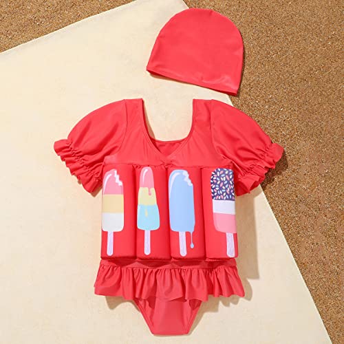 Toddler Girl Floatation Swimsuit with 8 Adjustable Buoyancy Baby Float Suit Floating Swimwear Bathing Suit with Cap4