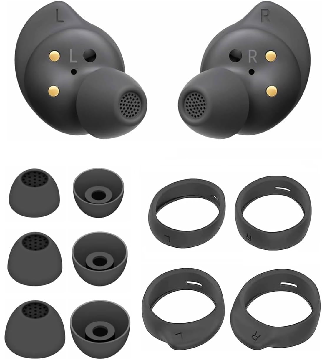 ALXCD Eartips Earhooks Kit Compatible with Galaxy Buds FE Earbuds, S/M/L 3 Pairs Silicone Earbuds Tips, S/L 2 Pairs Earhooks, Compatible with Galaxy