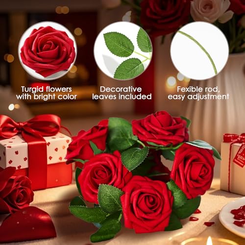 25 Pieces Red Roses Artificial Flowers Bulk Small Silk Fake Roses Flower Heads for Wedding Bridal Shower Flower Wall DIY Crafts Bouquet Decoration Home Decor image 7
