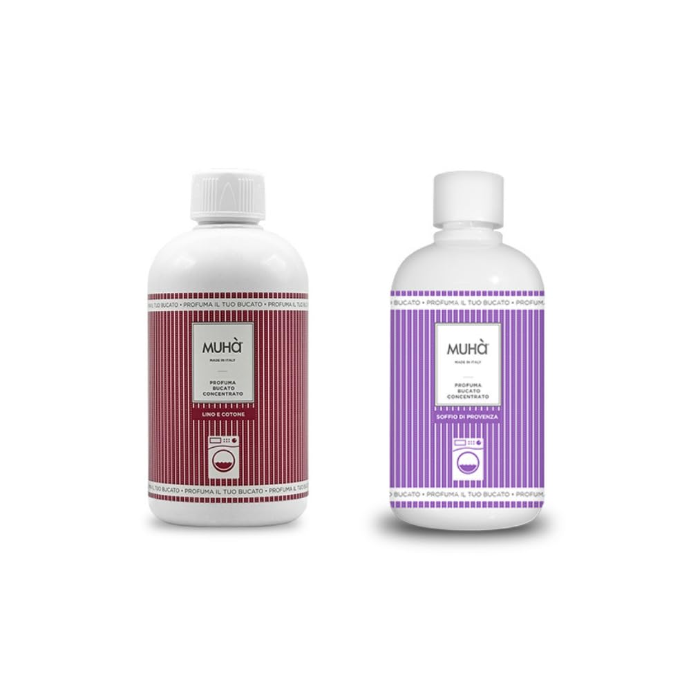 Confezione di Due Profumatori Concentrati per Bucato, Profumo Intenso e Duraturo, 400ml - Lino e Cotone + Soffio di Provenza, Totale 800ml, Freschezza Lunga Durata