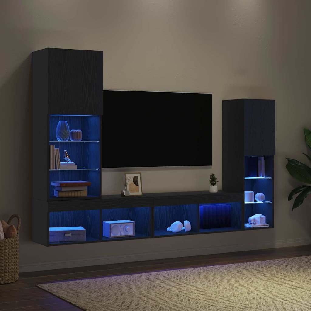 Mueble TV 4 piezas roble negro madera multicapa 190 x 30 x 132 cm