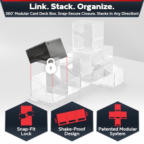 Image of Quiver Time 360 Modular Nexus DeckBlock - Durable Stackable MTG Deck Box for Commander fits 100+ Cards | Stylish 100 Card Deck Box MTG | Interchangeable TCG Decks Boxes (1 pcs, Clear)