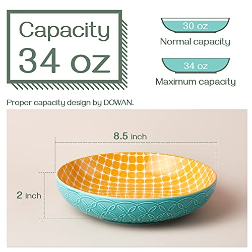 Dowan Vibrant Pasta Bowls, 8.5'' Large Salad Bowls, 34 Oz Porcelain Pasta Serving Bowl Set Of 4, Bowls For Pasta, Salad, Soup, Oatmeal, Mix-Match Pattern, Ideal Housewarming Gift #TOP1