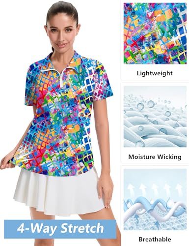 Image of LOMON Womens Golf Polo Shirts Summer Short Sleeve 1 /4 Zip Tops Moisture Wicking Casual Tennis Activewear with Pockets