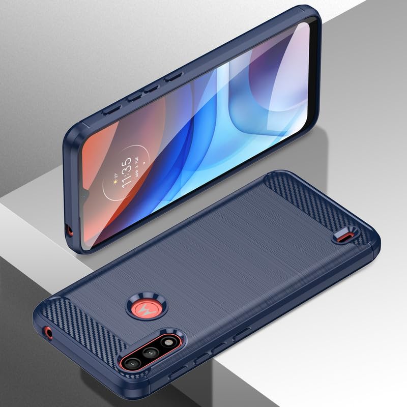 Image of Hybrid Carbon Fiber Back Case for Moto E7 Power (Blue)