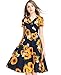 Wonderful Women Casual Deep V Unique Crossover Neckline Vintage Floral Print Short Sleeve Swing Maxi Dresses,Blue Yellow,Large