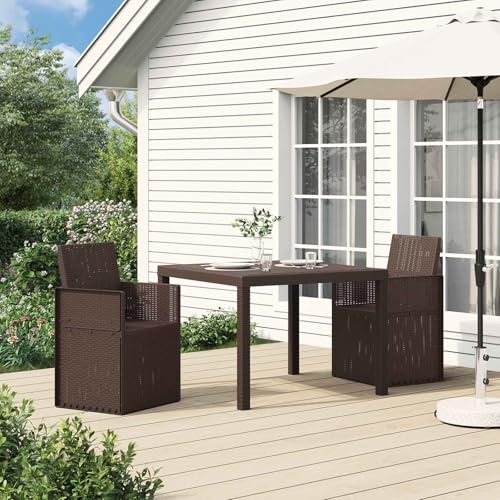 mzdioop Sillas de comedor de jardín, 2 unidades, color marrón, polipropileno, resistente a la intemperie, plegables, apilables, con reposabrazos, 53 x 47 x 88,5 cm, para terraza, balcón, exterior
