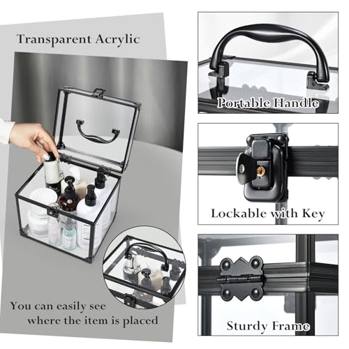 Maletín de Maquillaje Caja de Maquillaje Transparente Organizador Maquillaje Makeup Case portátil Acrílico con Cerradura Maletin Manicura Estuche Maquillaje - imagen 3