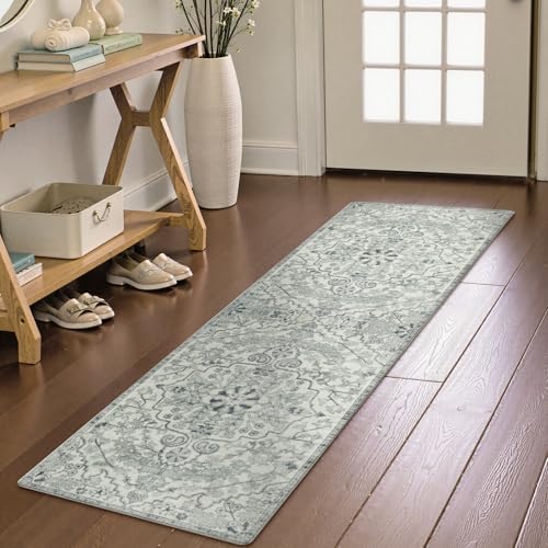 Lahome Washable Runner Rugs with Rubber Backing, 2x7 Hallway Runner Rug Soft Kitchen Carpet Runner, Bohemian Non-Slip Low Pile Printed Throw Rug Runners for Bathroom Bedside RV, Beige 2' x 7