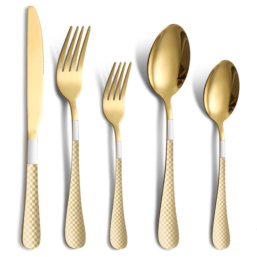 Cubiertos de acero inoxidable duradero con acabado espejo oro para cenas exclusivas