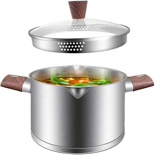 4L Stainless Steel Pasta Pot with Strainer Lid, Induction Stock Pot Casserole Cooking Pot Soup