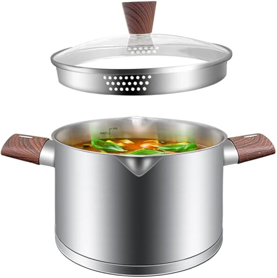 4L Stainless Steel Pasta Pot with Strainer Lid, Induction Stock Pot