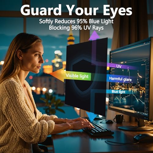 Image of Magnetic Computer Privacy Screen Filter 27 Inch for Frameless Monitor Thin Bezel 16:9 Widescreen, Hanging Removable Anti Glare Blue Light Privacy Filter Protector Eye Care