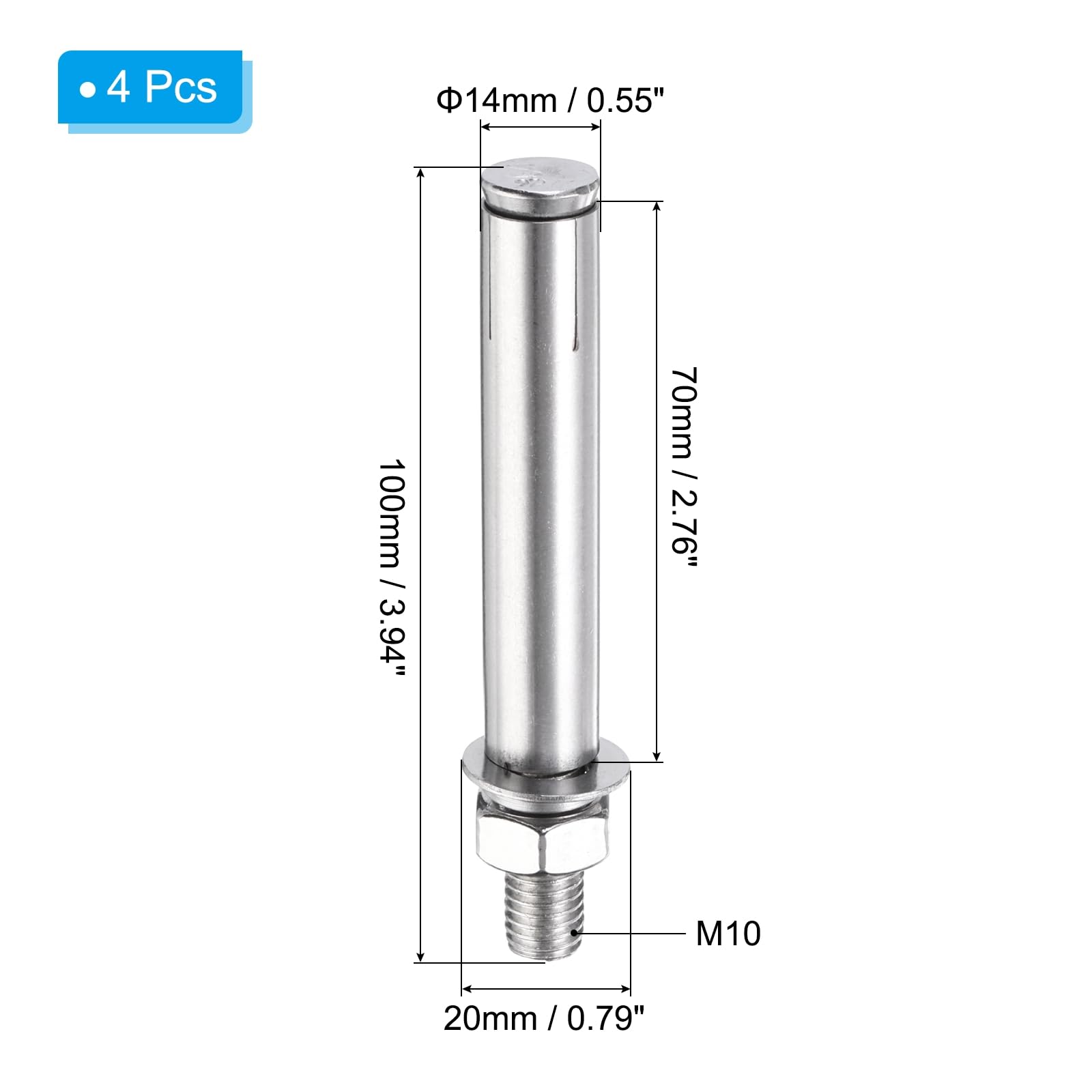 PATIKIL M10 x 100mm Expansion Bolts - Image 2