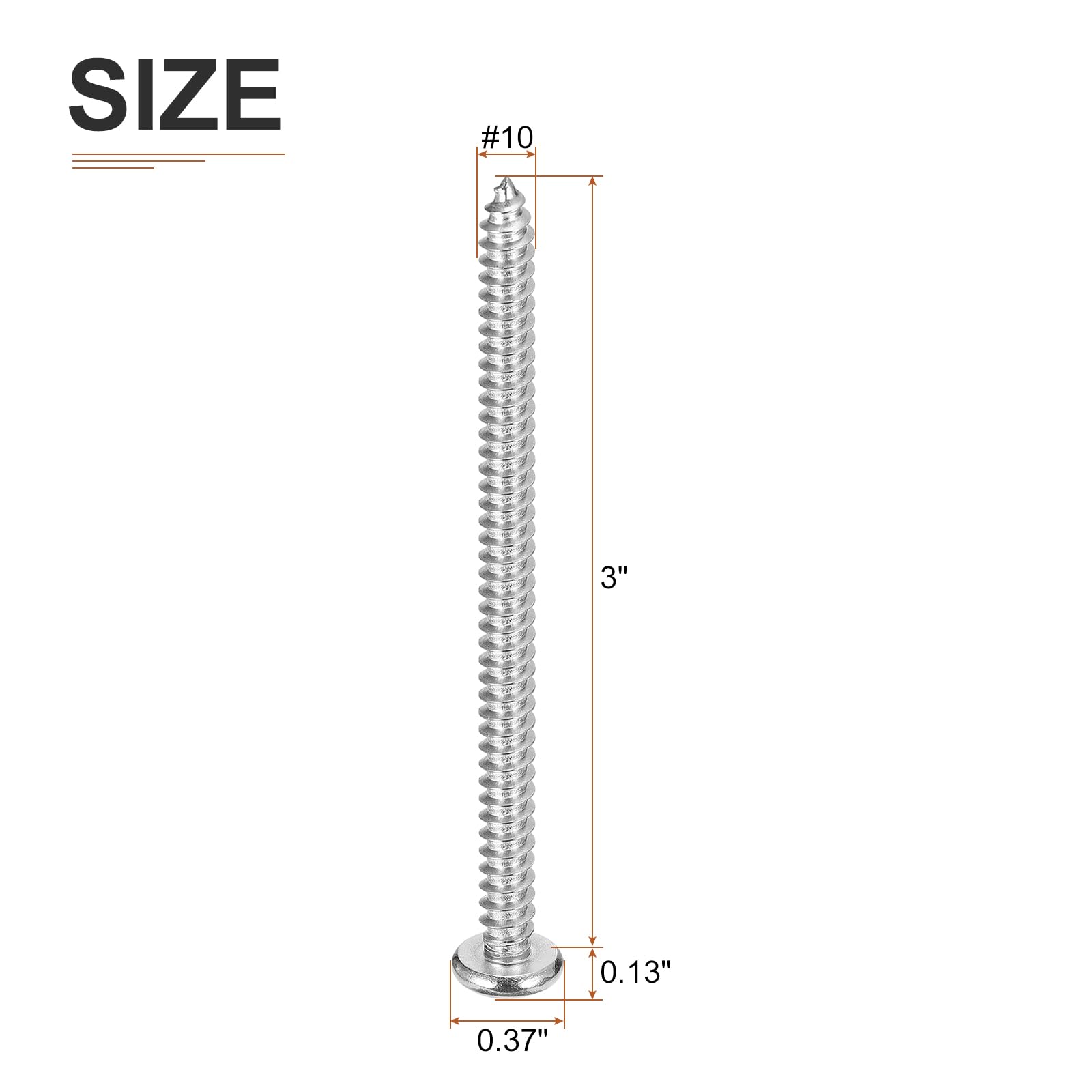 DTGN #10x3" Phillips Pan Head Self-tapping Screw - 25Pack - Bright Finish 304 Stainless Steel Sheet Metal Screws Wood Screws - Image 2