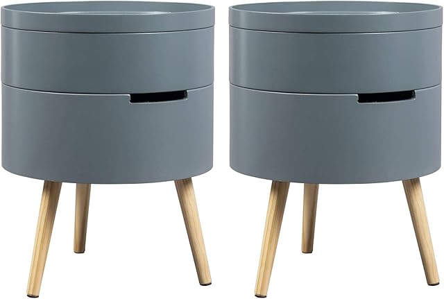 WOLTU Night Bedside Tables Set of 2 Grey Nightstand Tables Cabinets Bedstands with 2 Storage Compartments TS50gr-2