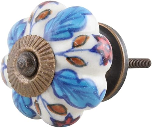 Indian Shelf 10 pomos vintage para cajones de aparador, perilla oceánica para tocador, pomos y tiradores de baño azules, tirador de cerámica para