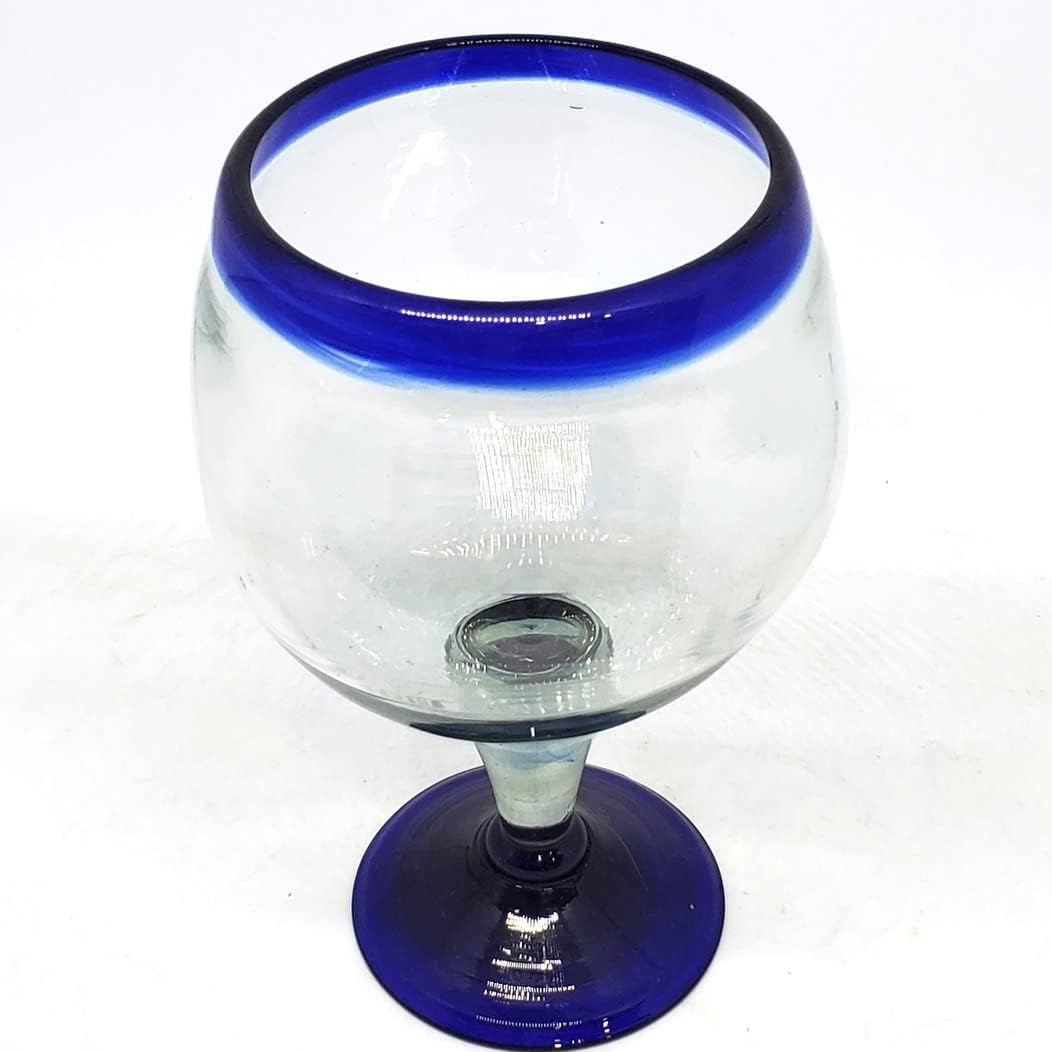 Cobalt Blue Rim 24 oz Shrimp Cocktail Chabela Glasses (set of 4), Mexican Handmade Glassware, Recycled Glass, Lead-free, Toxin-Free (Chabela)