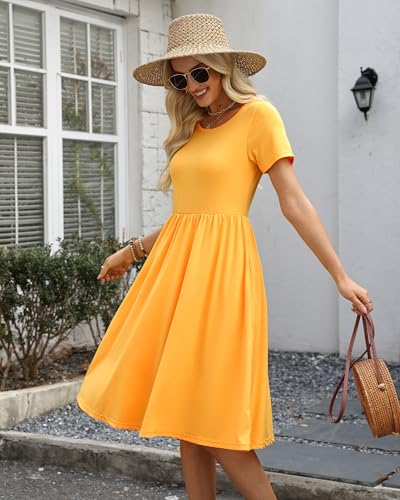 Image of COSSEN Women's 2026 Summer Midi Dress Crew Neck Short Sleeve