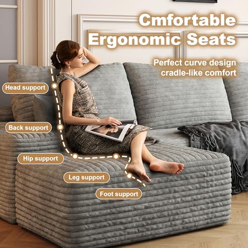 Image of 96 inch Sectional Couches for Living Room Cloud Couch Sofa with L-Shape Upholstered Boneless Couchs Modern Modular Sectional Couch with Chaise