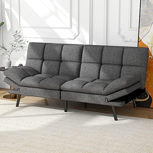 LIFERECORD Futon Sofa Bed Modern Linen Fabric Convertible Sofa Memory Foam Daybed with Adjustable Armrests for Living Room Dorm, Graphite Grey