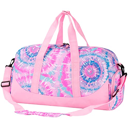 Image of Choco Mocha Kids Duffle Bag, Girls Overnight Travel Bags for Kid with Shoes Compartment, Large Weekender Bag for Sleepover, Tie Dye-Pastel, Large, Duffle Only