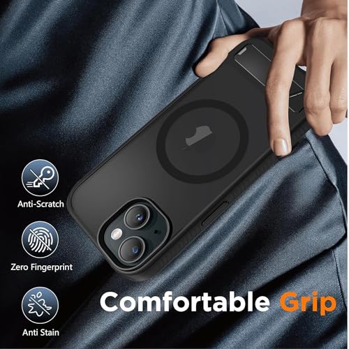 Image of KARWAN Matte Back Case Cover Compatible with iPhone 14 Plus with Magnetic Stand Shockproof Cover with Camera Protection, Scratch Resistant, MagEaze Wireless Charging Support,N52 Magnetic Ring, Black