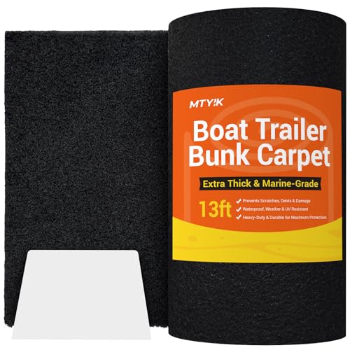 Bunk Carpet for Boat Trailers 13ft x 12in 8mm Thick Marine Bunker Carpet Replacement Waterproof Non-Slip Padding for Bunk Boards & Lift Runners Jet Ski Trailer Cover with Glue Spreader Black