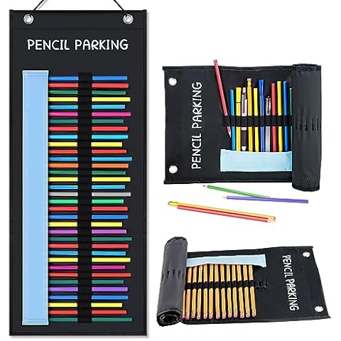 AKAYOK 2 Pcs Pencil Parking Pocket Chart, 36 Slots Pencil Dispenser for Classroom, Black Pencil Holder Organizer for Kids Teachers, School Supply Storage Organizer, 24 x 10 Inch Pencil Roll Up Case Cover