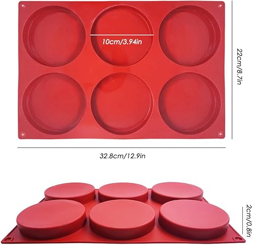 Miniatura 7 de findTop - Juego de 2 moldes redondos de silicona para tartas grandes con 6 cavidades, moldes antiadherentes para hornear, molde para pastel de