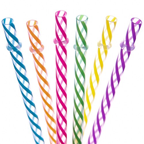 Dakoufish 12 Piece 9 Inch Reusable Plastic Thick Drinking Straws Bpa Free Mason Jar Straws Transparent Small Stripe (9Inch 6Color) #TOP28