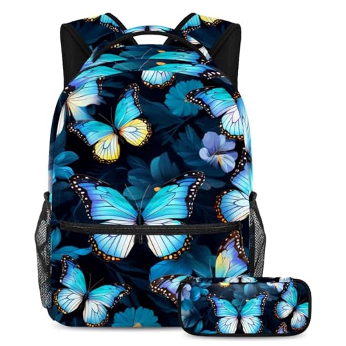 Cartable enfant papillon d'art grand sac à dos scolaire fille trousse d'école large