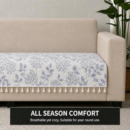 Image of STITCHNEST 'Frostvine Collection' 3 Seater Sofa Cover| Cotton Quilted Fabric, Decorative Tassels, Washable & Durable for Modern Living