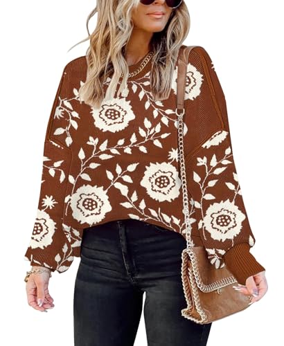 Image of Womens Sweaters Causal Crewneck Batwing Sleeve Knit Top Side Split Oversized Pullover Sweater Loose Jumper
