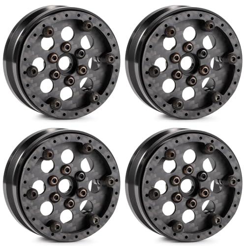 HooCrawler 1.9 Inch Carbon Rims Beadlock Wheels Adjustable Offset Ultra Lightweight for 1/10 RC Crawler LCG Chassis SCX10 Capra TRX4 VS4-10 H10 (Type B)