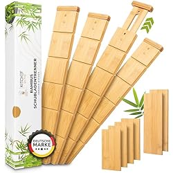 Cajones De Madera Con Divisiones KitChef Separador de cajones ajustable de 10 piezas de bambú 100% natural | Organizador de cajones con resorte (43-50 cm) | Sistema de organización de cajones para cocina, oficina, baño, armario