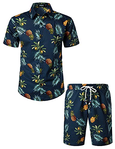 JOGAL Herren Funky Fruit Kurzarm Baumwolle Hawaii Hemd Short Set...