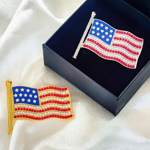 Image of USA Flag Lapel Pin Cute Rhinestone Painting Oil Enamel Brooch Crystal Flagpole Bag Clothes Fashion Jewelry American Flag Badge