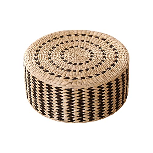 ZABEES Taburete reposapiés de 40/45 cm, tejido de paja, tatami, cojín redondo, cojín para meditación, yoga, asiento otomano, asiento acolchado