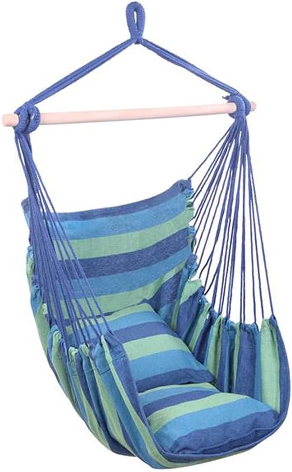 JJCF Hanging Rope Hammock Chair Swing Seat with Two Seat Cushions, Cotton Canvas