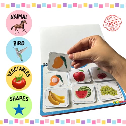 Image of Toddler Busy Binder | Toddler Busy Binder for 1-4 Years | Montessori Quiet Book for 1-4 Year Old | Travel-Friendly Educational Toy | Velcro Binder - Animals, Colors, Shapes, Vegetables