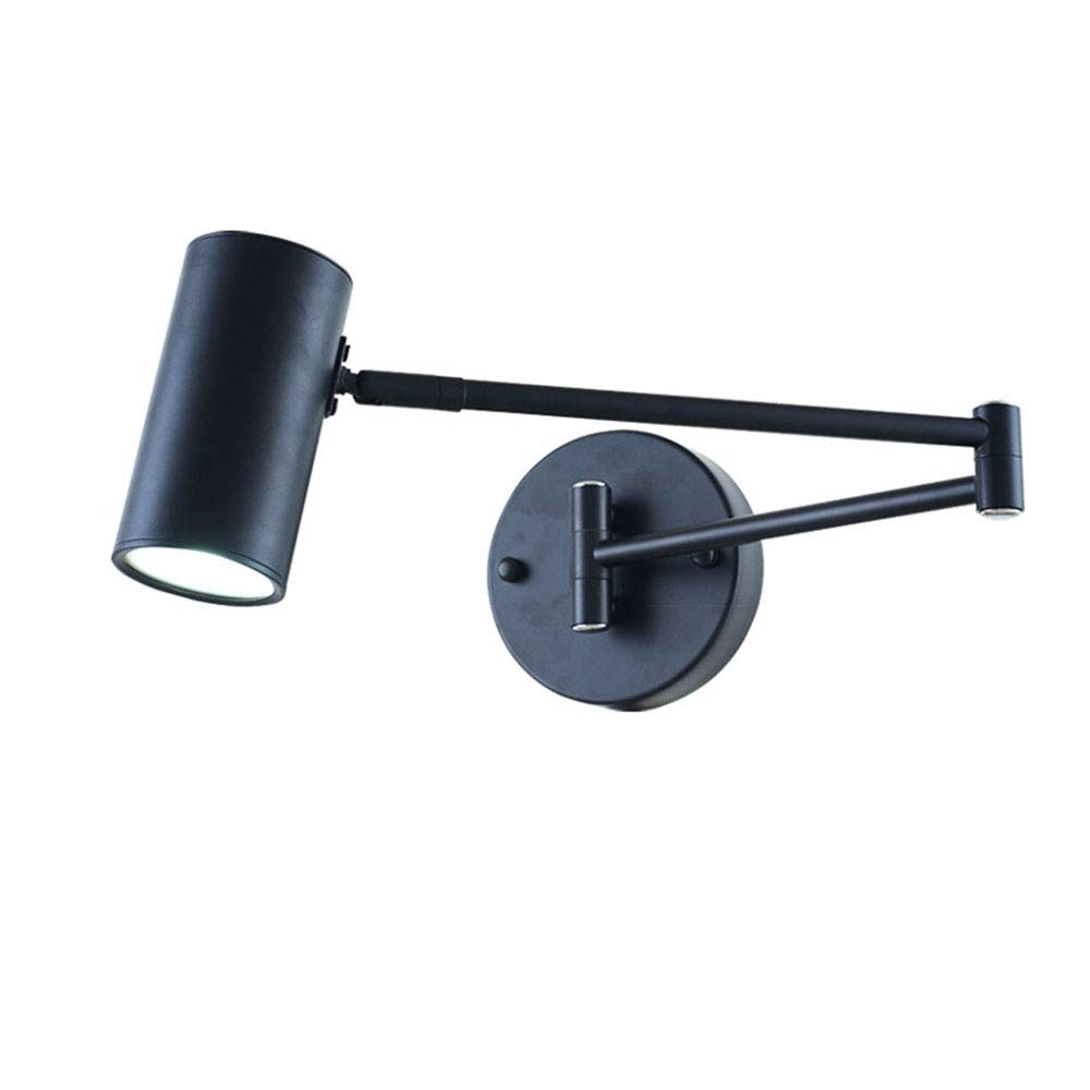 HUAYUSEDF Rotatable Wall Lamp, Adjustable Swing Long Arm Light Sconce Fixture Modern Style Indoor Rustic Loft Lighting Home Sconces,Black/D
