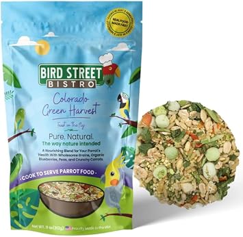 Bird Street Bistro Parrot Food for Parrots, Parakeets, Cockatiels, Macaws, African Greys - Cooks in 3-15 min with Natural Whole Grains, Legumes, Non-GMO Fruits, Vegetables & Health-Oriented Spices