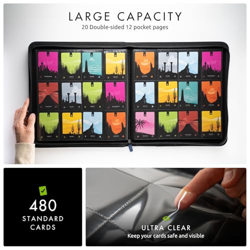 Image of Vault X 12 Pocket Zip Binder, 480 Cards, Exo-Tec Material, 20 Side-Loading Pages (Blue)