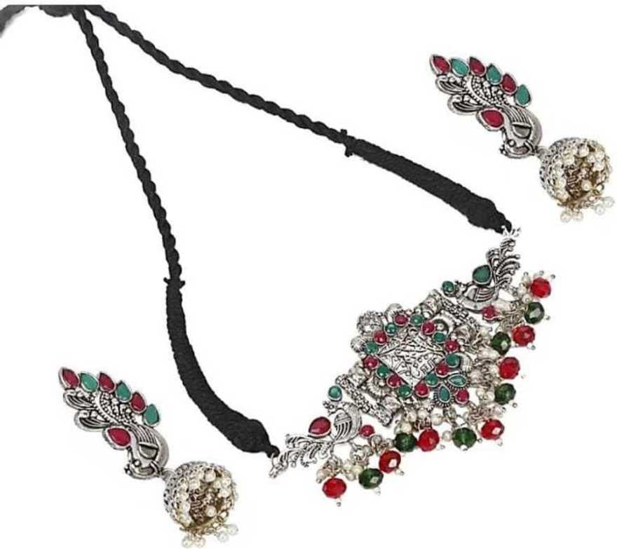 PUJVI Alloy Silver Contemporary/Fashion Necklaces Set Choker [Multicolor crystal beads oxidised ] (B0B51X26FR) Amazon Price History, Amazon Price Tracker