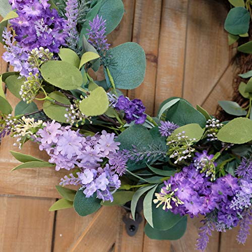 Idyllic 18"Artificial Flower Eucalyptus Leaves Wreath Rustic Farmhouse Decorative Floral Wreath For Front Door Window Wedding Spring thumb #4