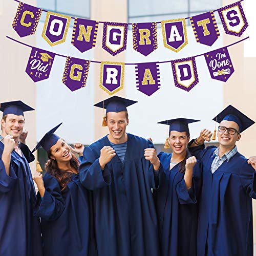 Image of 2025 Purple Graduation Banner - No DIY Required Graduation Party Supplies Decorations Grad Banner for College, High School Party (Purple Congrats Grad)