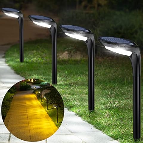 ROSHWEY Solar Lights Outdoor, Bright Tall Solar Pathway Lights Waterproof, Cool White & Warm White Christmas Solar Garden Lights Outside Landscape Lighting for Yard, Walkway, Driveway, 4 Pack Cover